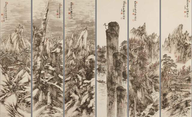 변관식, 《금강사계(金剛四季)》, 1960, 종이에 수묵담채, 각 124.5×32.0㎝, 인주문화재단 소장